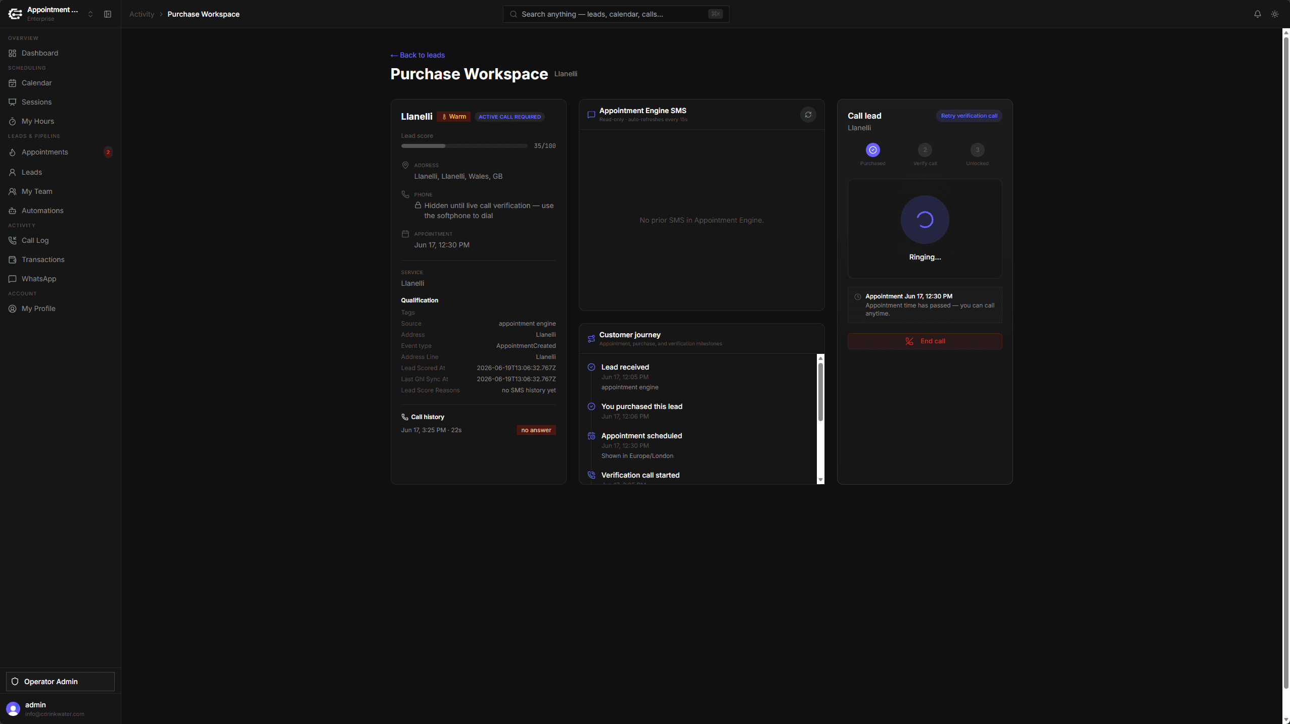 Call without leaving the dashboard